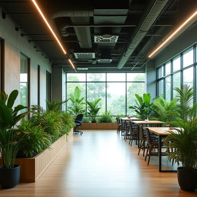 Suasana kantor Sila Odzywiania di Jakarta dengan konsep hijau modern